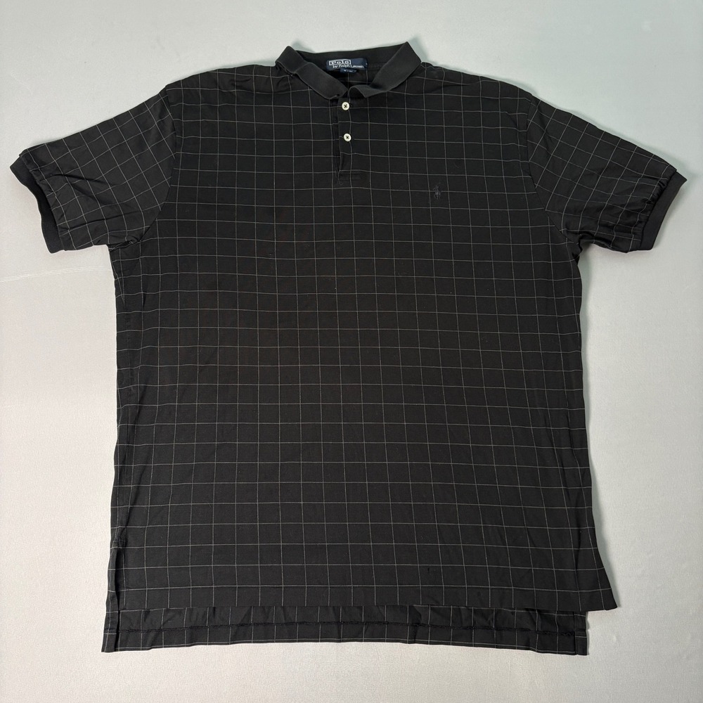 Polo Ralph Lauren Mens XL Black Windowpane Grid Cotton Short Sleeve Polo Shirt